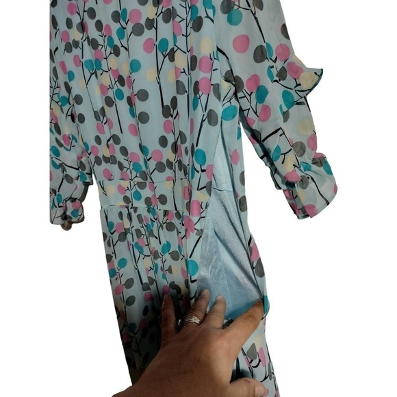 YMS NWT Light Blue and Multi-Color chiffon dress 3/4 sleeve woman size medium - Picture 6 of 7